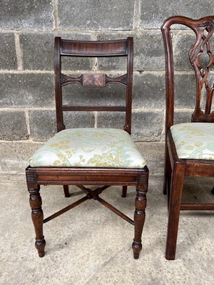Lot 92 - Pair of Regency mahogany dining chairs with drop-in seats and x formed stretchers