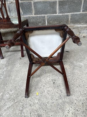 Lot 92 - Pair of Regency mahogany dining chairs with drop-in seats and x formed stretchers
