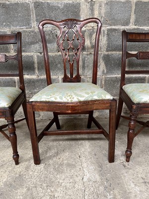 Lot 92 - Pair of Regency mahogany dining chairs with drop-in seats and x formed stretchers