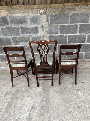 Lot 92 - Pair of Regency mahogany dining chairs with drop-in seats and x formed stretchers