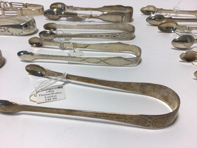 Lot 62 - Ten pairs of Georgian and Victorian silver sugar tongs, including Exeter and Dublin hallmarks, 14.4oz total weight