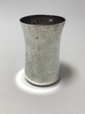 Lot 102 - Silver vase, of plain waisted form, 14.5cm high, 10.7oz
