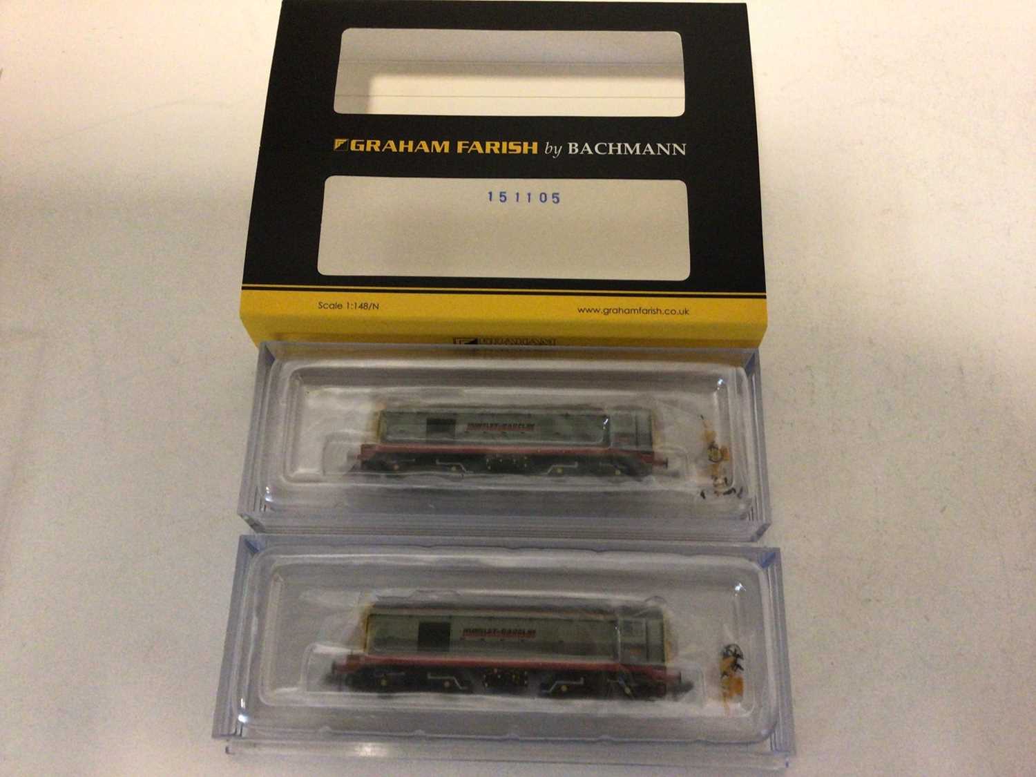 Lot 137 - Graham Farish by Bachmann N gauge Hunslet-Barclay Class 20 Twin Pack, No.371-035, boxed
