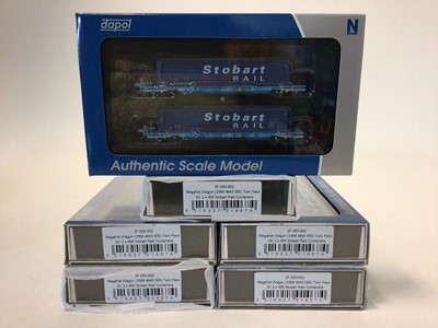 Lot 140 - Dapol N gauge ND-067 Class 66 Stobart Rail 66411 Eddie the Engine plus Twin Pack Megafret Wagons Less CO2 containers, No.2F-053-001 (x3), Stobart Rail containers No.2F-053-002 (x6) and Less CO2, No...