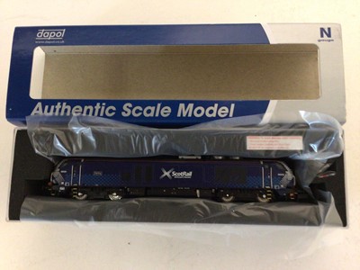 Lot 141 - Dapol N gauge ScotRail Class 68 "Daring" 68006, No.2D-022-005, Children Class 68 "Oxford Flyer" 68010, No.2D-022-003,plus ND-127 Class66 Freightliner Dummy 66527 and  GWR 195 Autocoach No.2P-004-00...
