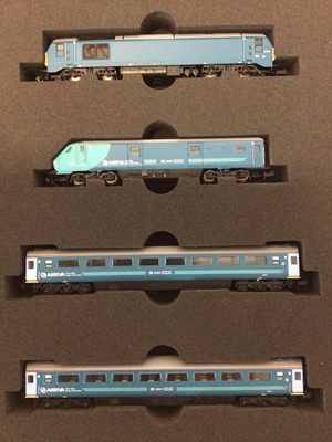 Lot 142 - Dapol N gauge Class 67 Arriva Train Wales+ DVT+ 2 MK 3 coaches, No.2D-010-003, plus four coaches, boxed