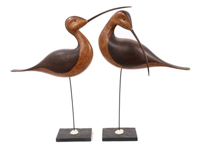 Lot 982 - Follower of Guy Taplin, pair of painted wooden figures of curlews