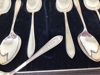 Lot 129 - Cased set of 12 silver coffee spoons, Birmingham 1934 (H. Tatton & Sons), 4.5oz