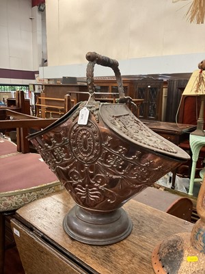 Lot 625 - Late 19th century Copper coal bin with embossed decoration