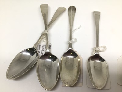 Lot 138 - Collection of mostly Georgian silver spoons, including fancy back, shell bowl, salt shovel, etc, 6oz