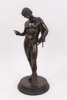 Lot 930 - 19th century Grand Tour bronze figure of Narcissus, after the antique discovered in Pompeii in 1862