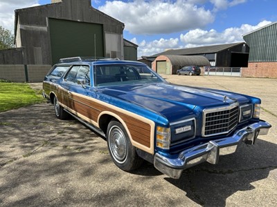 Lot 3 - 1977 Ford Country Squire Station Wagon, Registration TRJ460R. This splendid classic American estate car has blue coachwork with faux wood effect side panels.