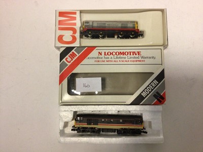 Lot 160 - CJM N gauge Hensley-Barclay livery Class 20 Diesel 20907 and Calss 31 Diesel "Jerome K Jerome" 31423, boxed (2)