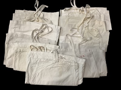 Lot 2073 - Quantity of vintage white cotton petticoats, bloomers etc, also lace items including lace cap , jabot, mats, a silk pocket/purse and other items.