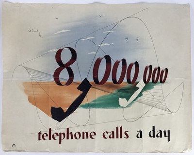 Lot 259 - GPO original poster by Pat Keely (d. 1970), 1946 titled 8 Million Telephone Calls a Day 
Printed for HM Stationery Office, by Vincent Brooks, Day & Son Ltd