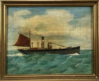 Lot 153 - W. Holmes, early 20th century, oil on board, Lowestoft trawler, Selby LT 998, signed, in gilt frame. 22 x 27cm.