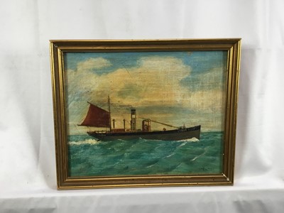 Lot 153 - W. Holmes, early 20th century, oil on board, Lowestoft trawler, Selby LT 998, signed, in gilt frame. 22 x 27cm.