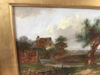 Lot 157 - Charles Morris Snr. (1861-1922), oil on panel, A country scene with a farmhouse by a river, signed, in original gilt frame. 14 x 19cm.