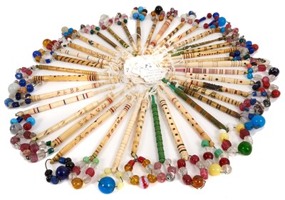 Lot 121 - Good collection of thirty-five turned bone lace bobbins