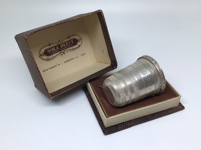 Lot 141 - Elizabeth II silver spirit cup in the form of a thimble, gilt interior, engraved 'Just a Thimbleful' (has been engraved over previously worn inscription), Birmingham 1996, 1.6oz
