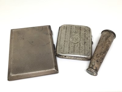 Lot 147 - George V silver cigarette case with engine turned decoration, another silver cigarette case and a further silver item, 8.5oz