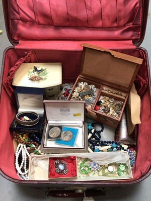 Lot 1019 - Vintage case of costume jewellery and an empty Omega watch box