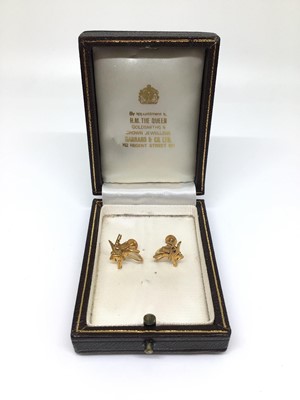 Lot 181 - Pair of 9ct gold Pegasus and Bellerophon screw back earrings by Garrard & Co Ltd