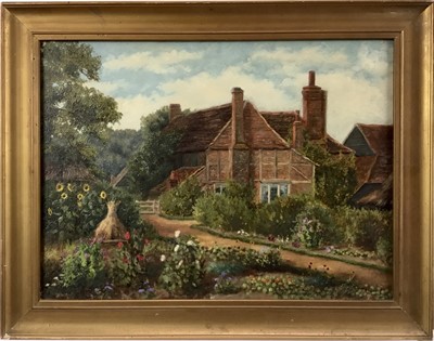 Lot 58 - English School oil on canvas - A Cottage Garden in summer, 30cm x 40cm, framed