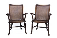 Lot 1340 - Unusual pair of Arts & Crafts beech bergère...