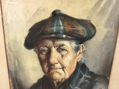 Lot 64 - Raeburn Dobson watercolour - Portrait of a Gentleman with Tartan cap signed and dated '24