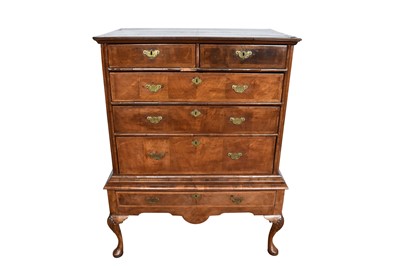 Lot 1475 - 18th century walnut chest of two short and three long drawers, on later base with cabriole legs