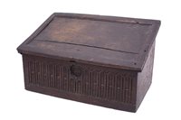 Lot 1342 - Good early oak bible box with hinged panelled...