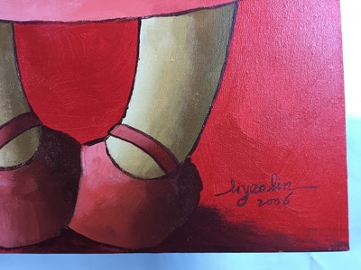 Lot 329 - Li Yaolin (b.1959) oil on canvas - group of children, signed and dated 2006, unframed, 90cm x 111cm