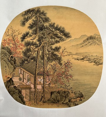 Lot 300 - Chinese School, 20th century, watercolour - A Lakeside House, on paper and mounted on a scroll