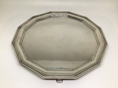 Lot 169 - Small silver salver, of dodecagon form, on four feet, Sheffield 1951, 13.6oz