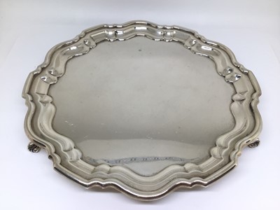 Lot 171 - Silver salver with piecrust rim and three claw feet, London 1937 (Robert Pringle), 20.5cm wide, 11.2oz