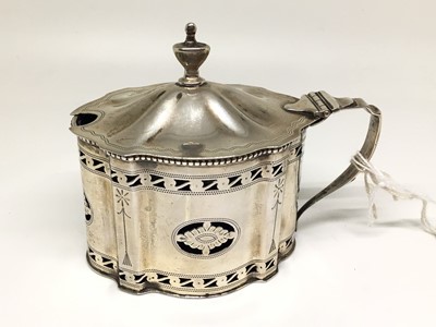 Lot 176 - Edwardian silver oval shaped mustard pot, with pierced and engraved decoration, Birmingham 1902 (William Hutton & Co), 3.5oz