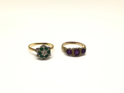 Lot 189 - 9ct gold emerald and diamond cluster ring and 9ct gold amethyst and diamond ring (2)