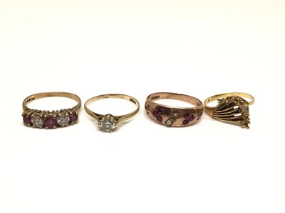 Lot 192 - Three 9ct gold gem set rings and one other gold ring (4)
