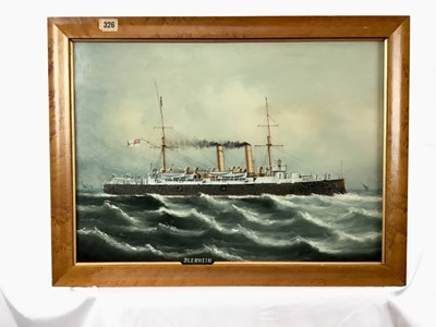 Lot 24 - HMS Blenheim, oil on canvas, 38.5cm x 54cm, framed