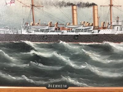 Lot 24 - HMS Blenheim, oil on canvas, 38.5cm x 54cm, framed