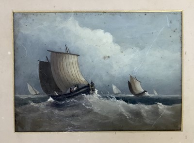 Lot 115 - Manner of John Moore (1824-1908) oil on card, Boats in a storm, together with another marine
