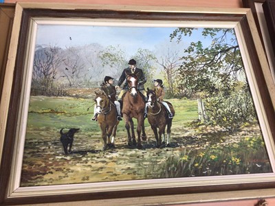 Lot 681 - Italian oil on canvas, signed Vitale, an equestrian oil signed Burrows, and a print (3)