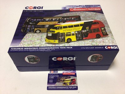 Lot 175 - Corgi Limited Edition 297/1000 Fusilier 50 Wrightbus Commerative Twin Pack 1:76 diecast models Go- Ahead Group & Royal Fusiliers, 1968-2018, OM46620, plus Best of British New Bus for London, GS8920...