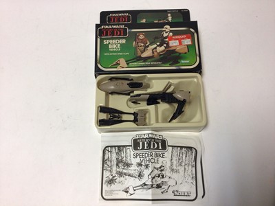Lot 179 - Star Wars Kenner Return of the Jedi R1-D2 No.69420 & Chewbacca No.38210 and AST-5 No.70880 and two Speeder Bikes No.70500, all packs have been opened (5)