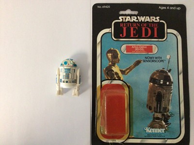 Lot 179 - Star Wars Kenner Return of the Jedi R1-D2 No.69420 & Chewbacca No.38210 and AST-5 No.70880 and two Speeder Bikes No.70500, all packs have been opened (5)