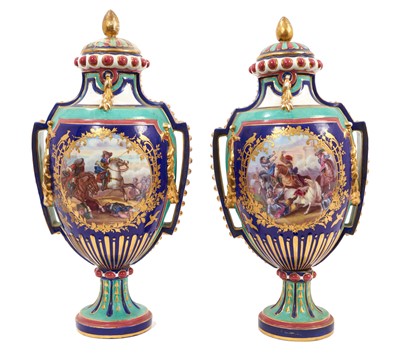 Lot 242 - Pair of good quality late 19th century Samson porcelain 'Chelsea' vases and covers