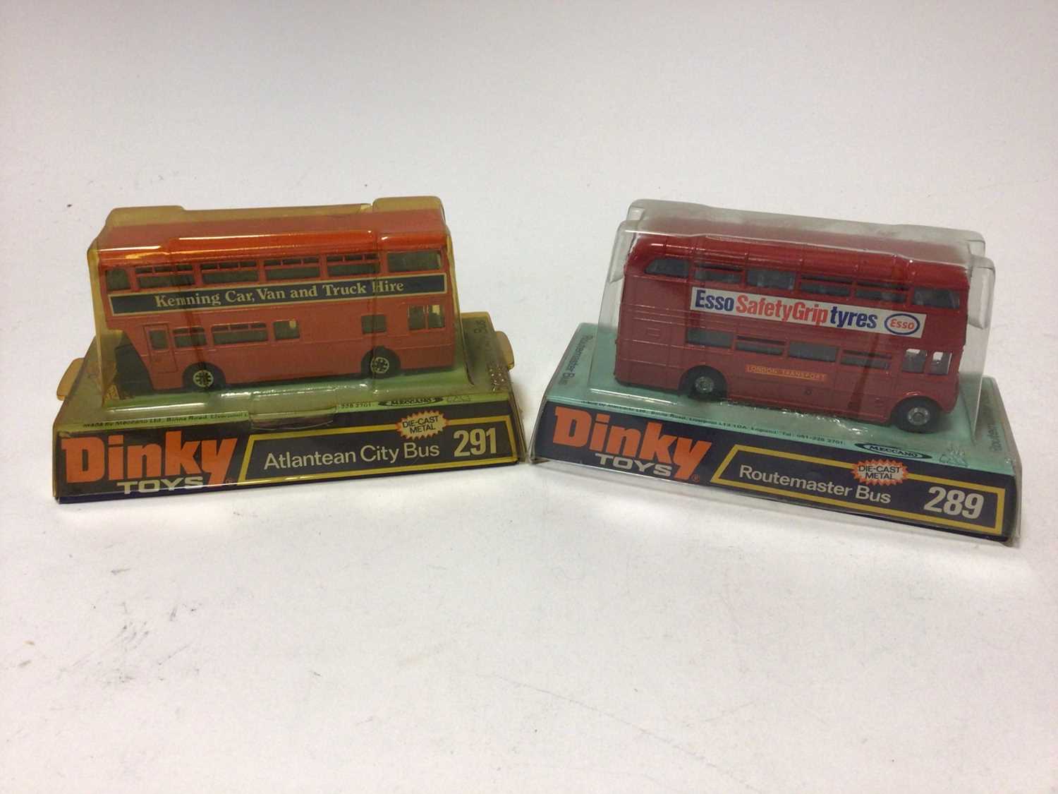 Lot 195 - Dinky Swiss PTT Bus No.293, Atlantean City Bus No291, Routemaster Bus No289, Metosul (Portugal) Leyland Atlantean Autocarro 2 Pisos No.33, Forward Models Birmingham City Transport Crossley Fleet No...