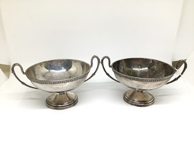 Lot 210 - Pair of silver Mappin & Webb two handled pedestal bon bon dishes