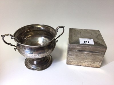 Lot 211 - Silver match box holder of square form and a silver two handled sugar bowl